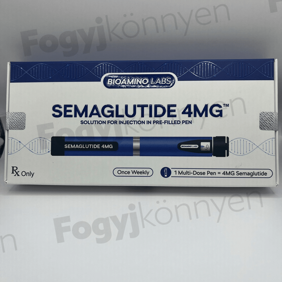 Semaglutid 4 mg BIOAMINO Labs előretöltött injekciós toll doboza fehér háttéren termékfotón.